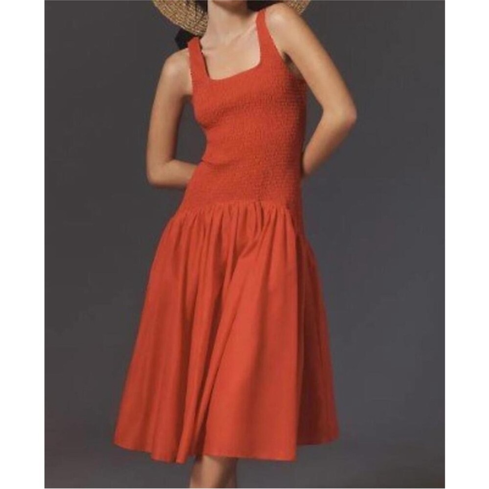 Hutch Sleeveless Smocked Drop-Waist Midi Dress
